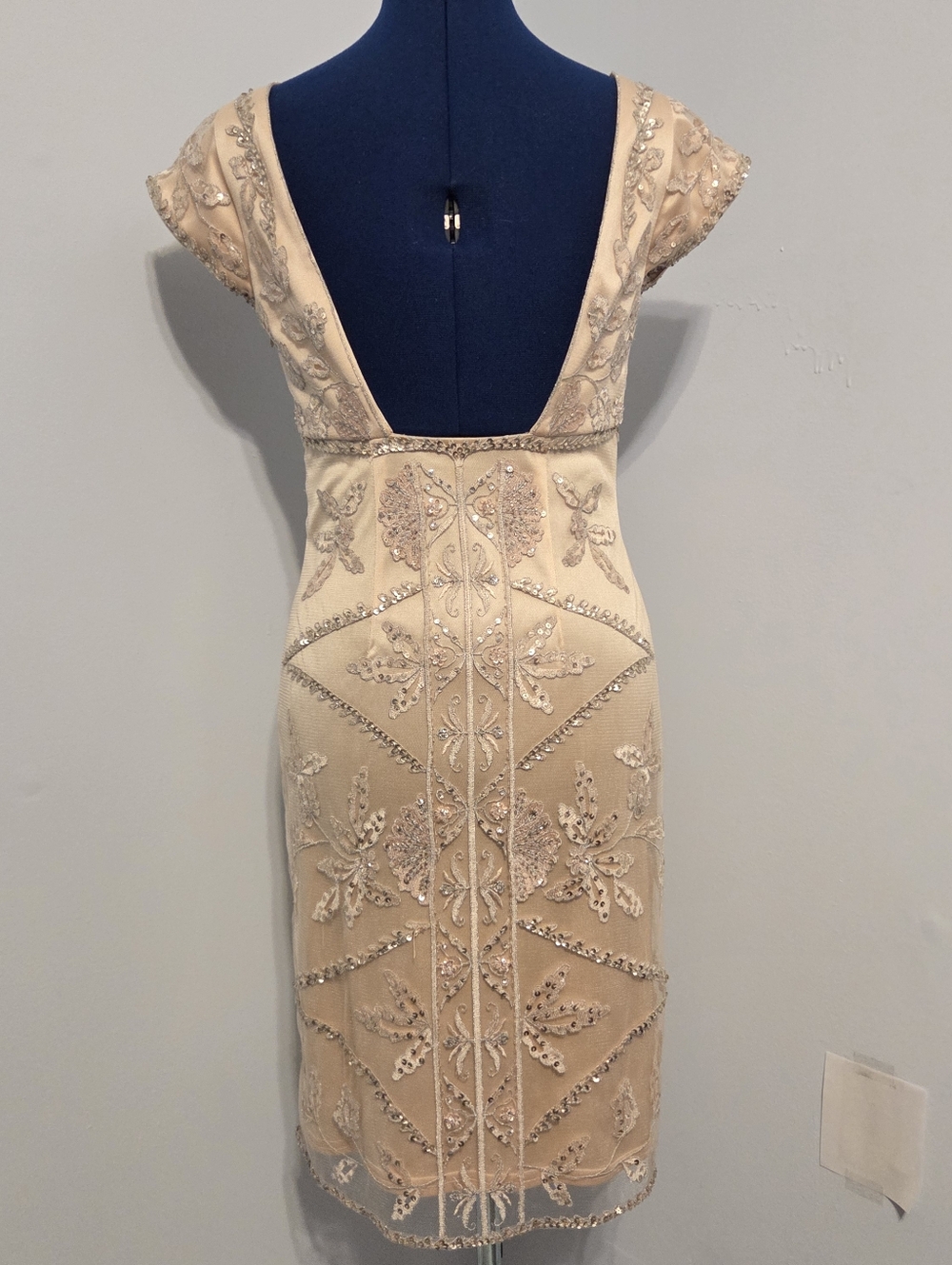 Y2K Baby Pink Beaded Sequin Lace Mini Dress Size 2 - Picture 2 of 8